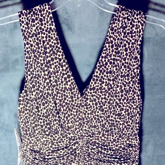 Brown and Ivory Sleeveless V-Neck Dress S-12 - Picture 4 of 5